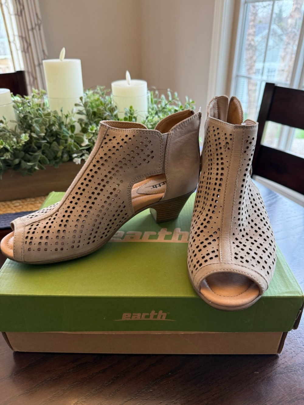 Earth Origins Nubuck leather Perforated Peep-Toe Ankle Booties - Keri
